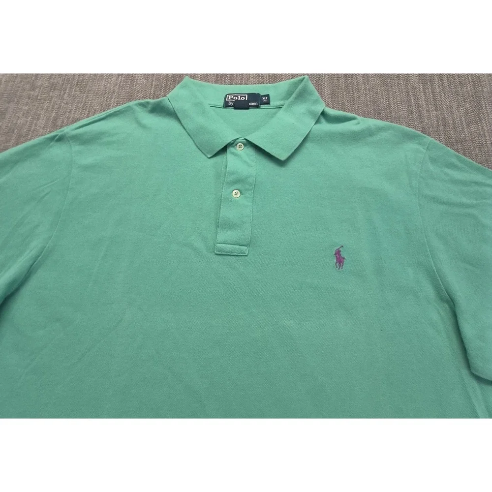Polo Ralph Lauren mens green polo shirt XLT 100% Cotton purple pony logo Tall XL